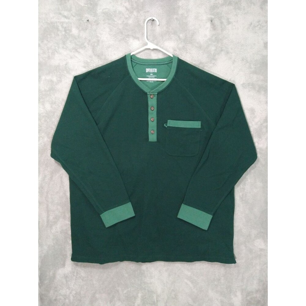 Duluth Trading Shirt Mens 2XL Green Doubletime Knit Long Sleeve Henley Pocket